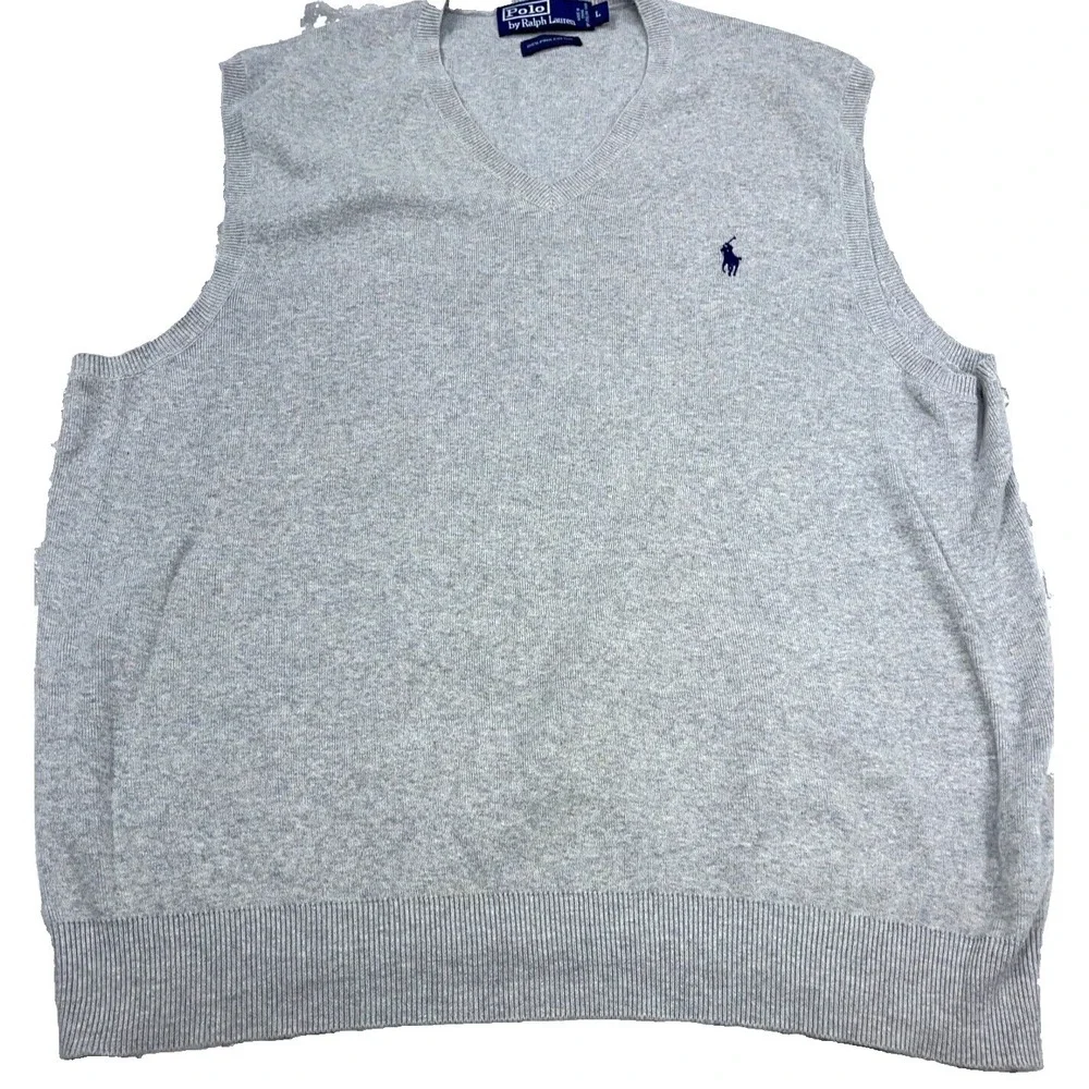 Polo Ralph Lauren Sweater Vest Men Large Gray Blue Pony Soft Pima Cotton Golf